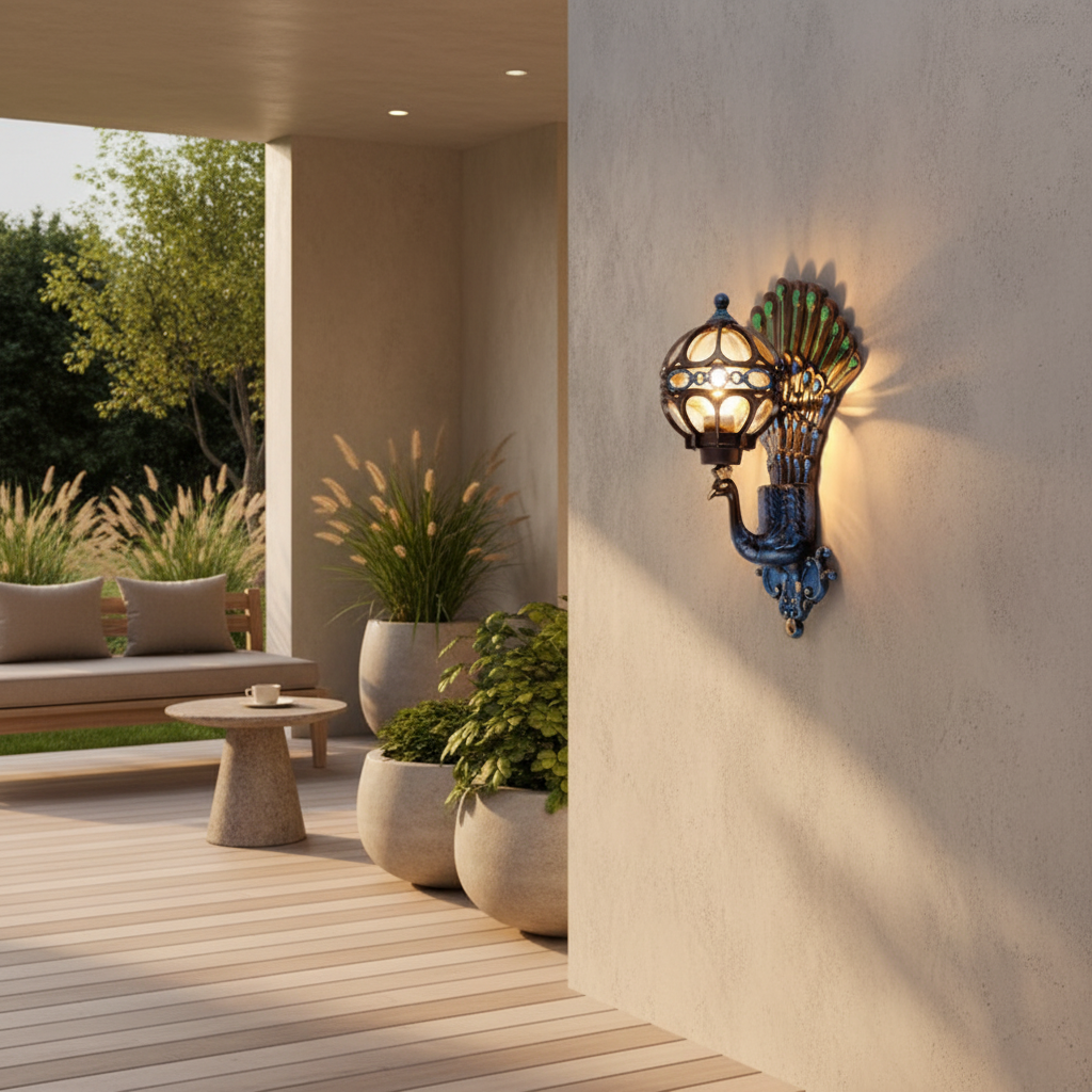 Elegant Peacock | Outdoor Wall Lantern with Vintage Design | IP55 Waterproof for Outdoor Aesthetics