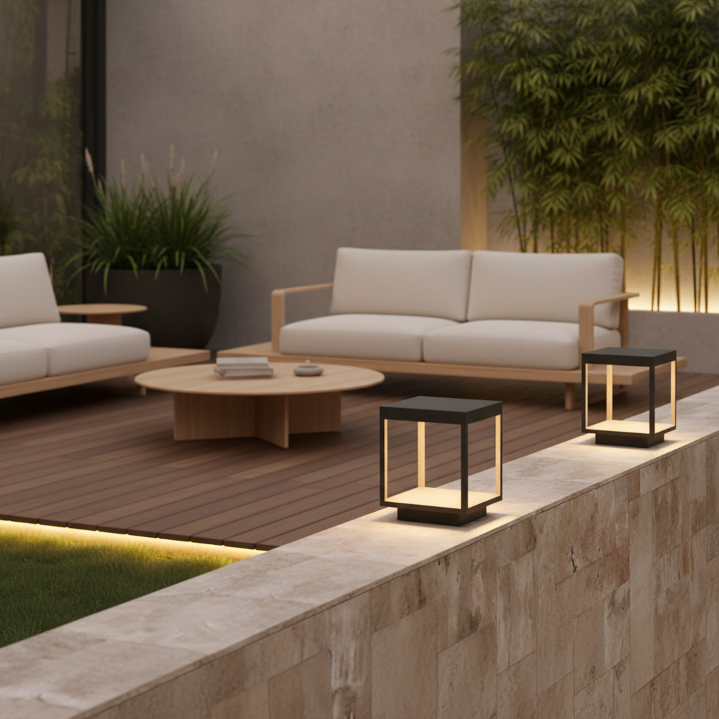 Modern Concrete Solar Pillar Light | Outdoor Garden Landscape Lighting