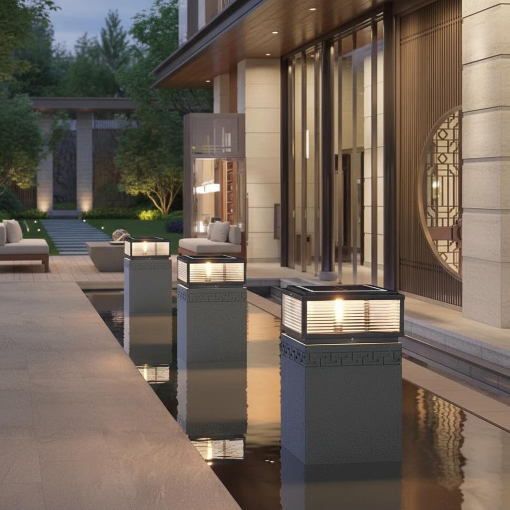 Ribbed Glass Solar Pillar Light | Outdoor Garden Ambient Lantern