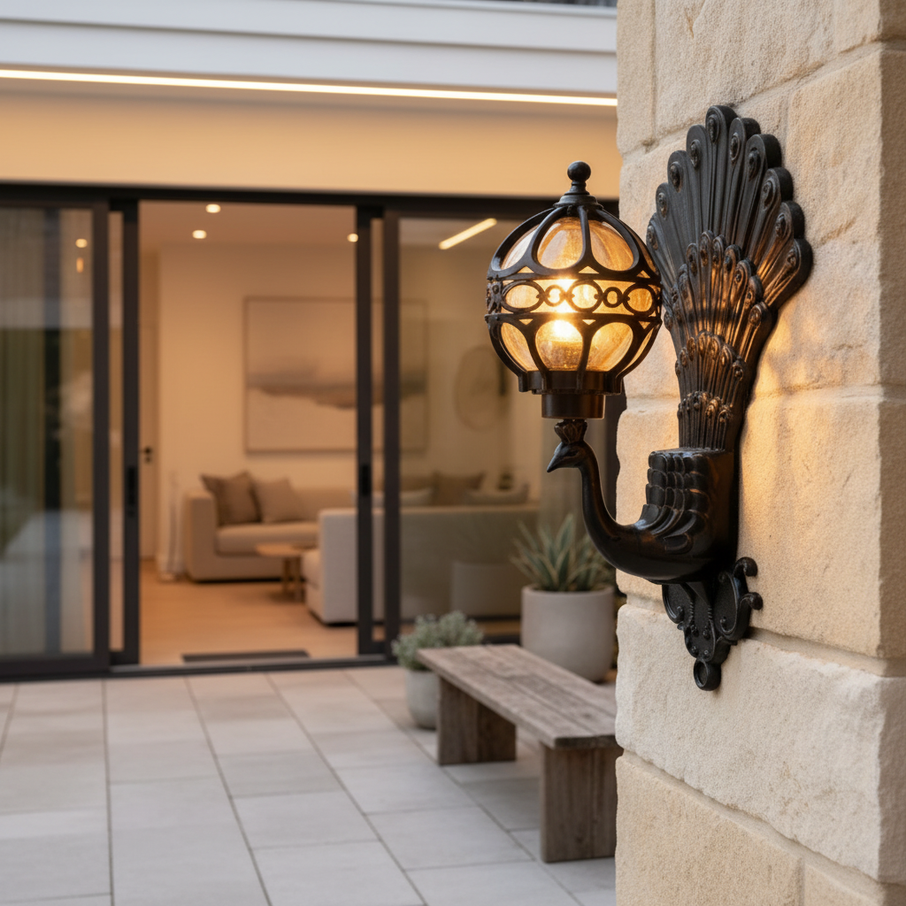 Elegant Peacock | Outdoor Wall Lantern with Vintage Design | IP55 Waterproof for Outdoor Aesthetics