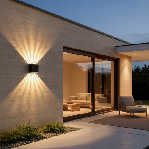 Black Aluminium 5-Beam Up Down Outdoor Wall Lantern — Weatherproof LED