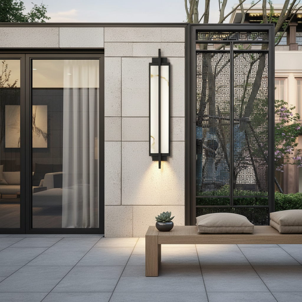 AlabasterGlow | Modern Black Outdoor Wall Lantern for Elegant Illumination
