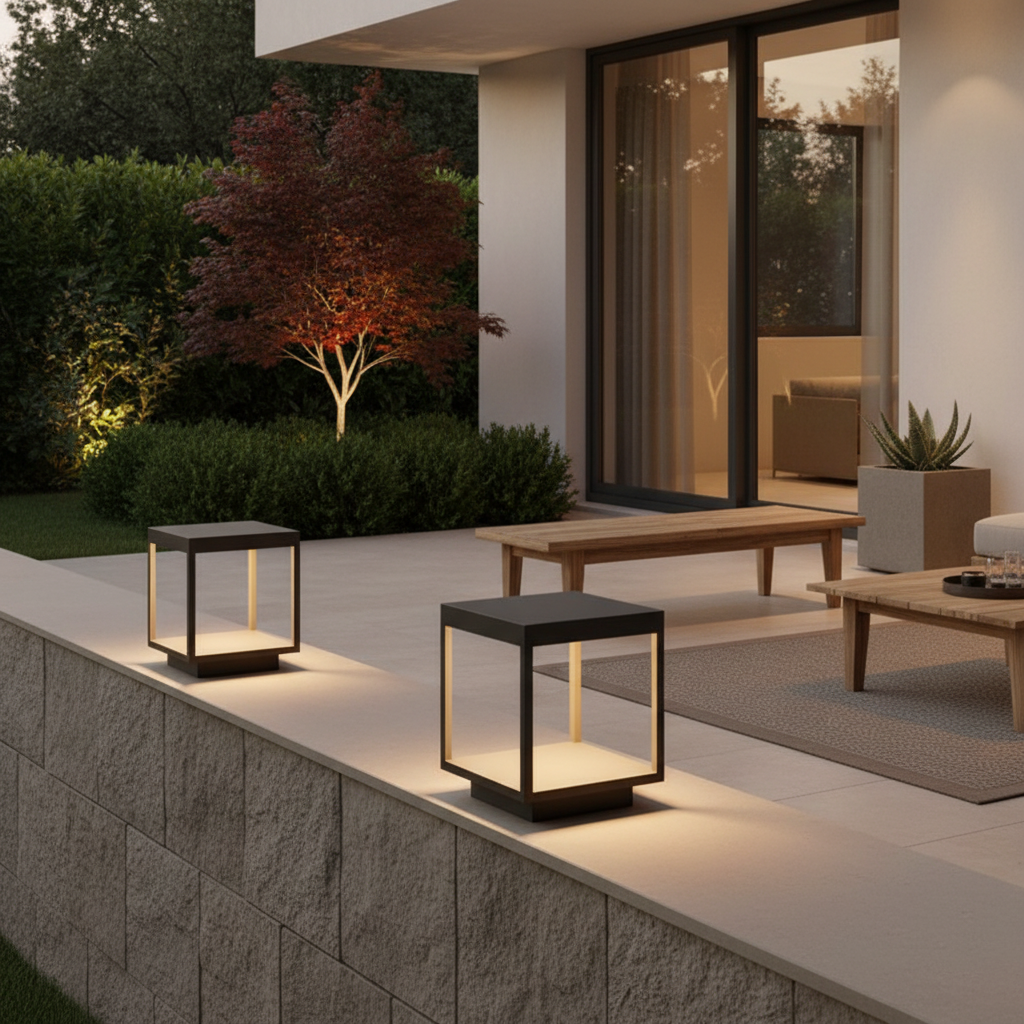 Modern Concrete Solar Pillar Light | Outdoor Garden Landscape Lighting