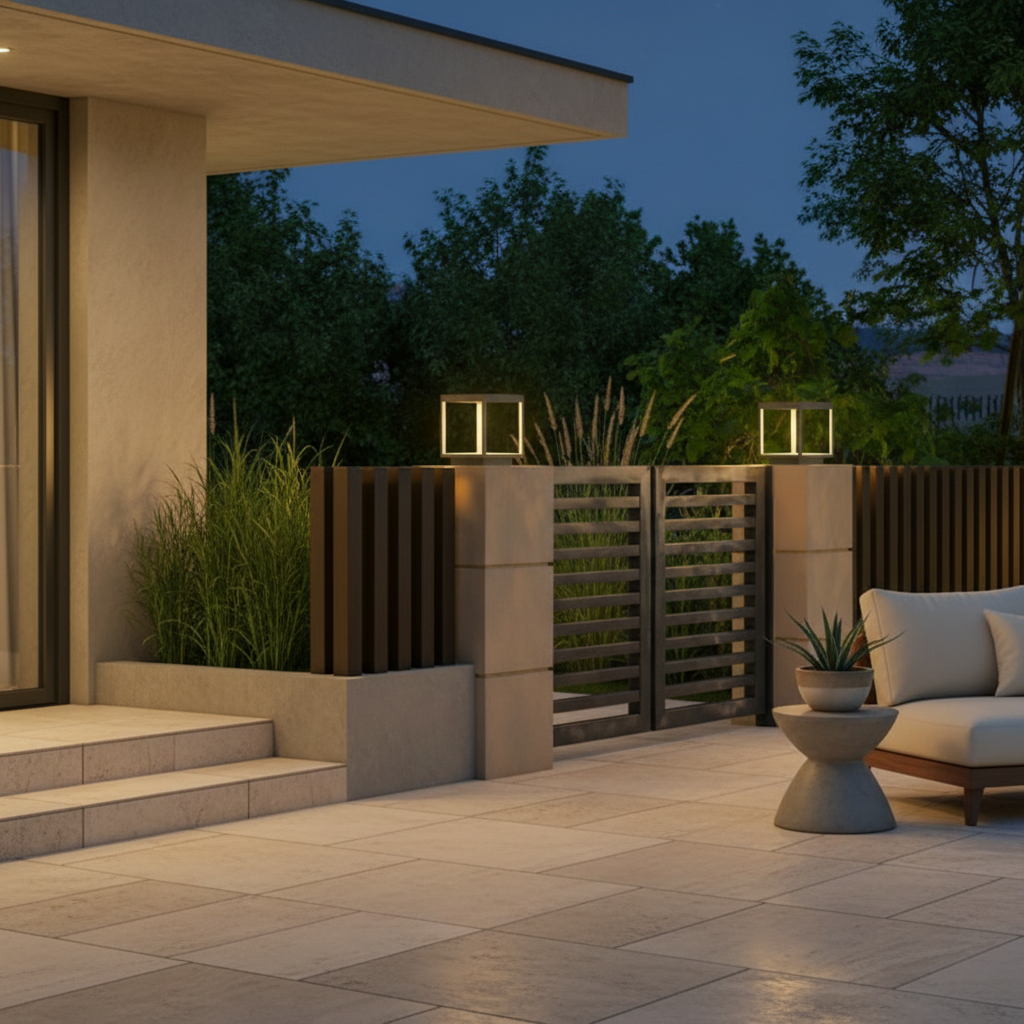 Modern Concrete Solar Pillar Light | Outdoor Garden Landscape Lighting