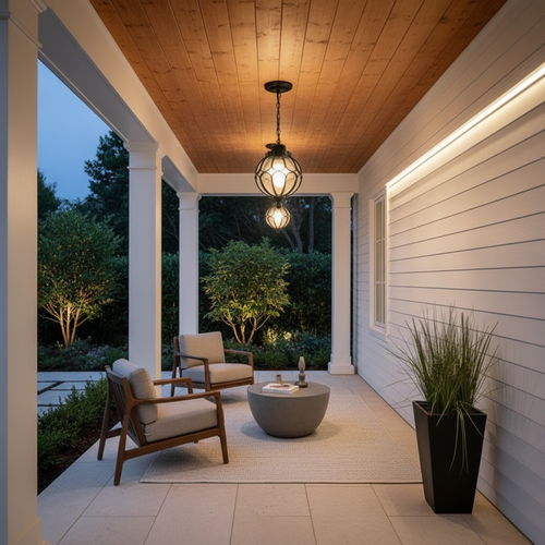 Black Aluminium Vintage Outdoor Pendant Light — Warm Amber LED Garden