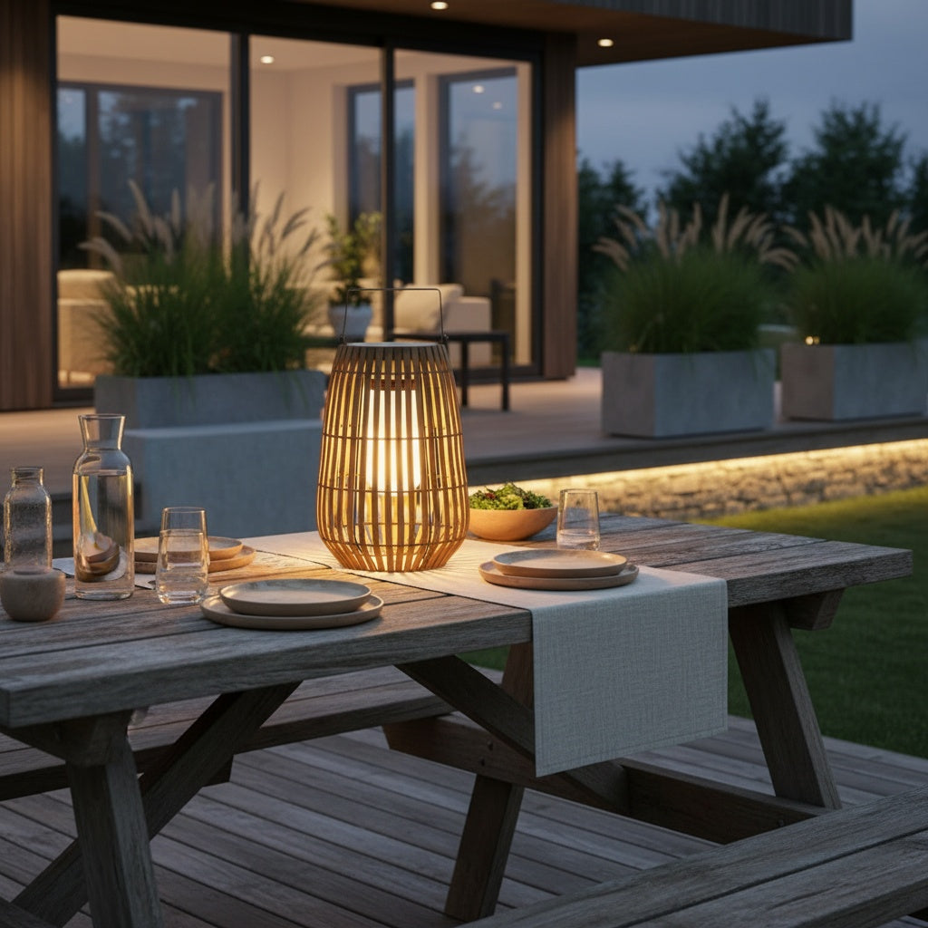 BambooGlow | Stylish Solar Powered Outdoor Lantern with Dual Power Options