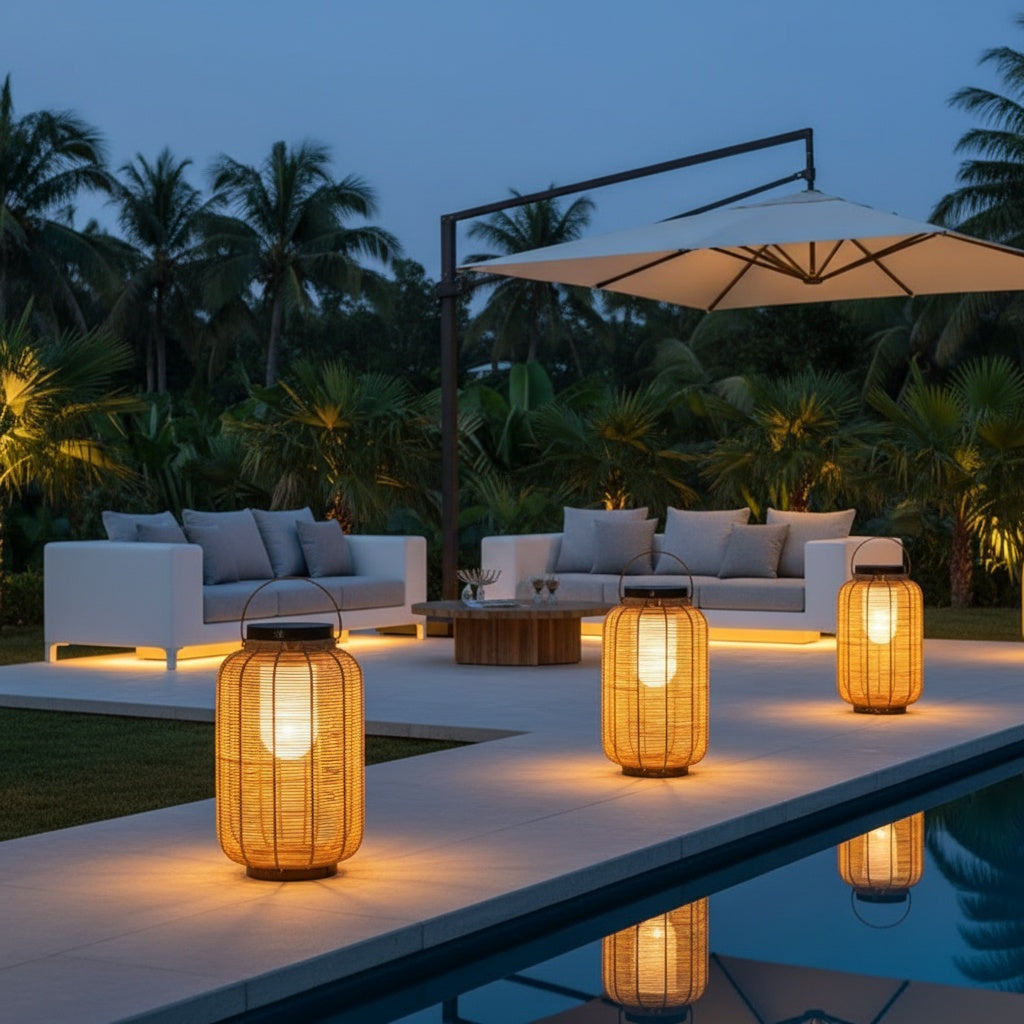 RattanLuxe | Elegant Rustic Solar Powered Outdoor Lantern Light