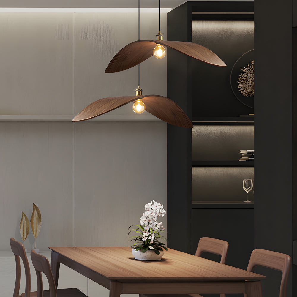 WabiSabiGlow | Elegant Natural Walnut Wood Kitchen Pendant Lighting