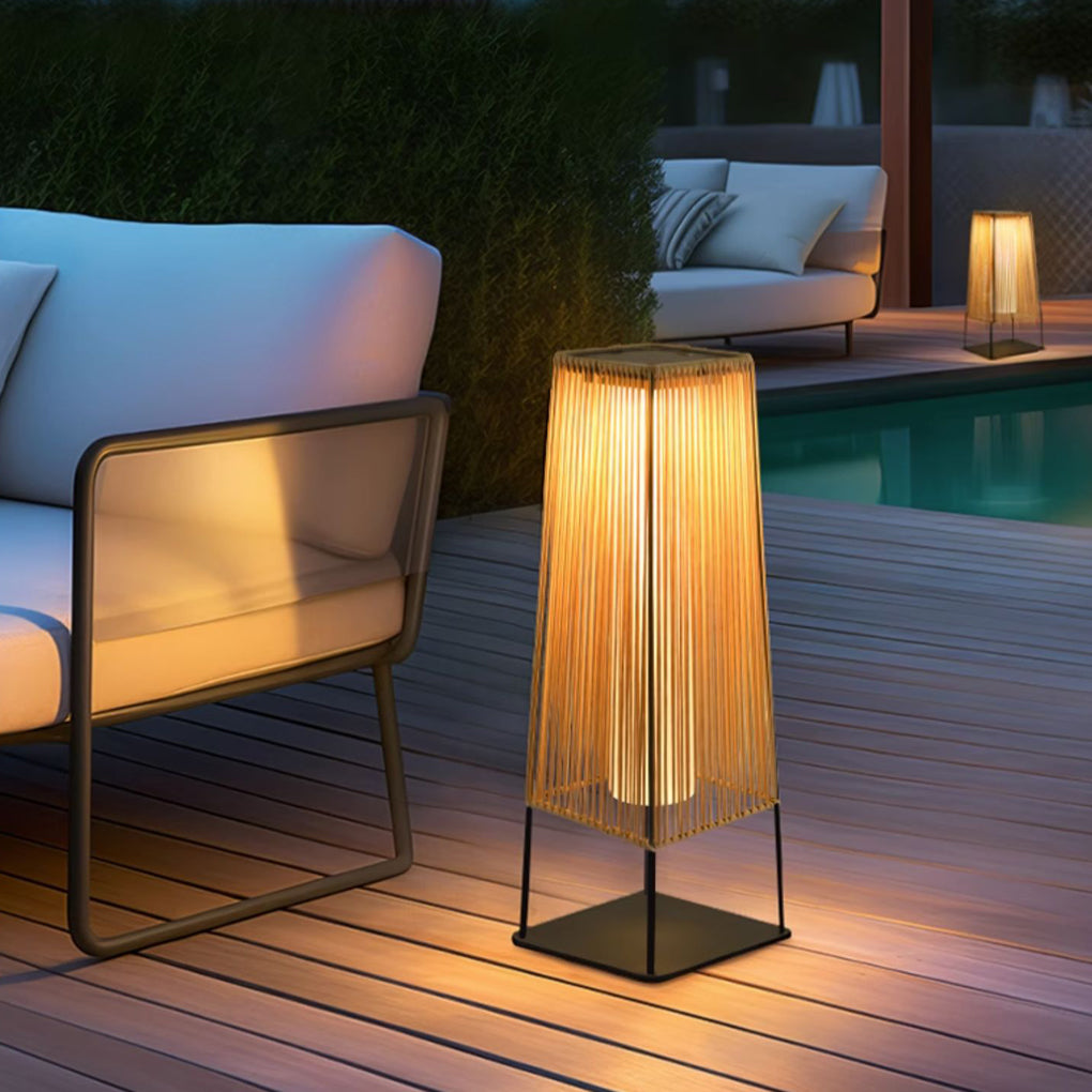 WovenAura | Rustic Stylish Solar Outdoor Floor Lamp with Dual Power Options 5